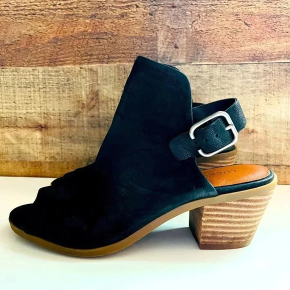 Lucky Brand Bray Leather Open Toe SlingBack Block Heel Bootie - Picture 2 of 6